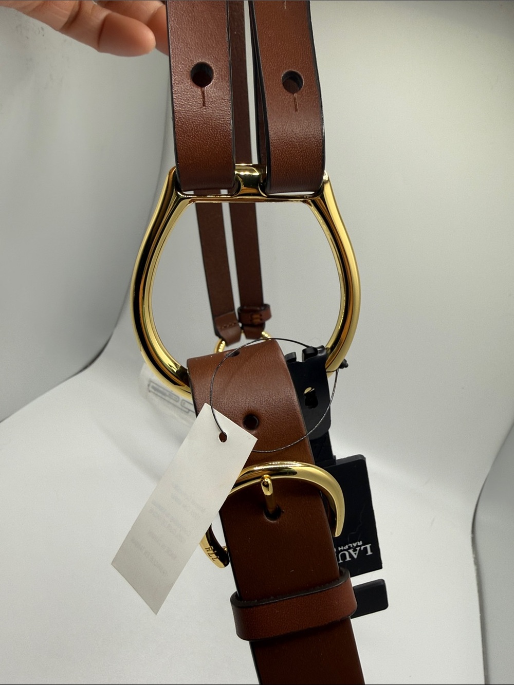 Lauren Ralph Lauren Brown Leather Ring-Link Waist Belt with Gold Hardware Sz S - Picture 3 of 5